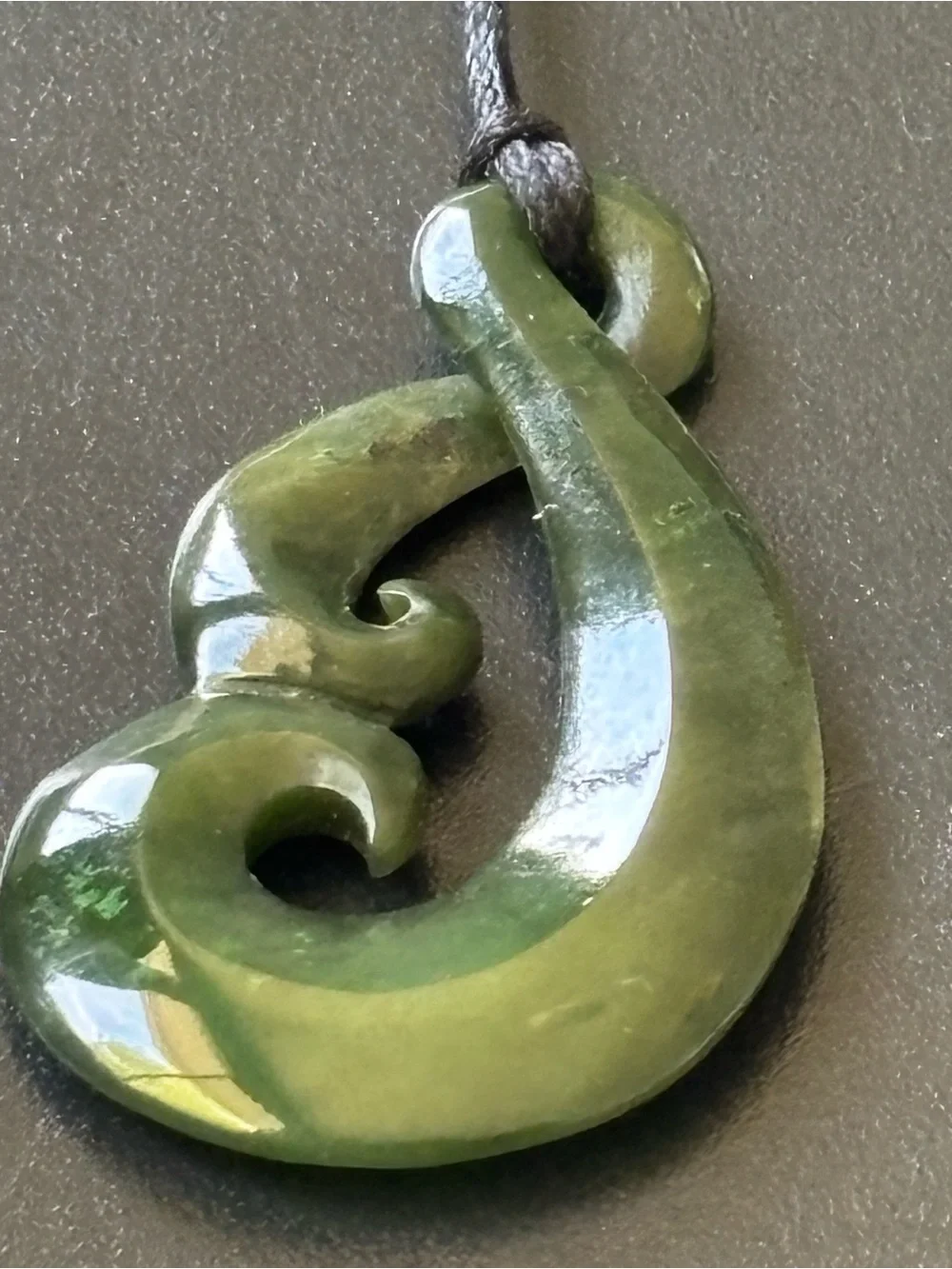 Genuine Green Maori New Zealand Jade Pendant on Black Cord Necklace